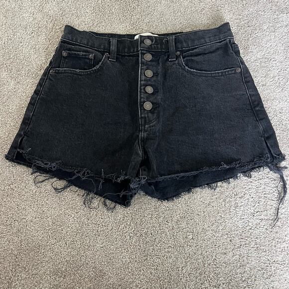 Abercrombie & Fitch High Rise Mom Short Black Distressed Hem Size‎ 27/4 - Picture 4 of 8